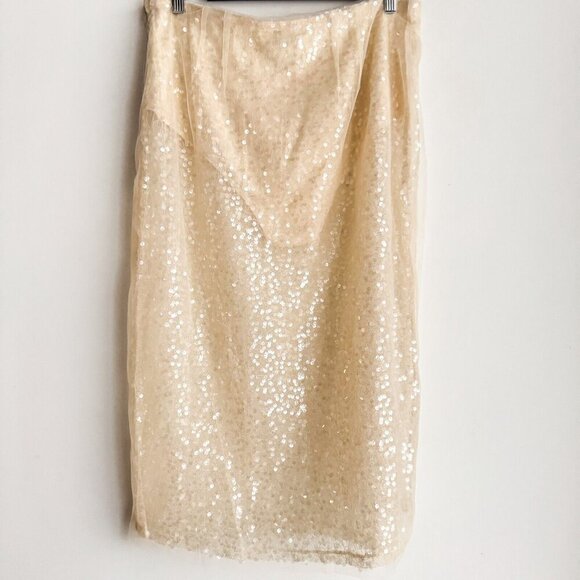 JASON WU Cream Ivory Sheer See Through Sequin Skirt Size 10 - Picture 6 of 7